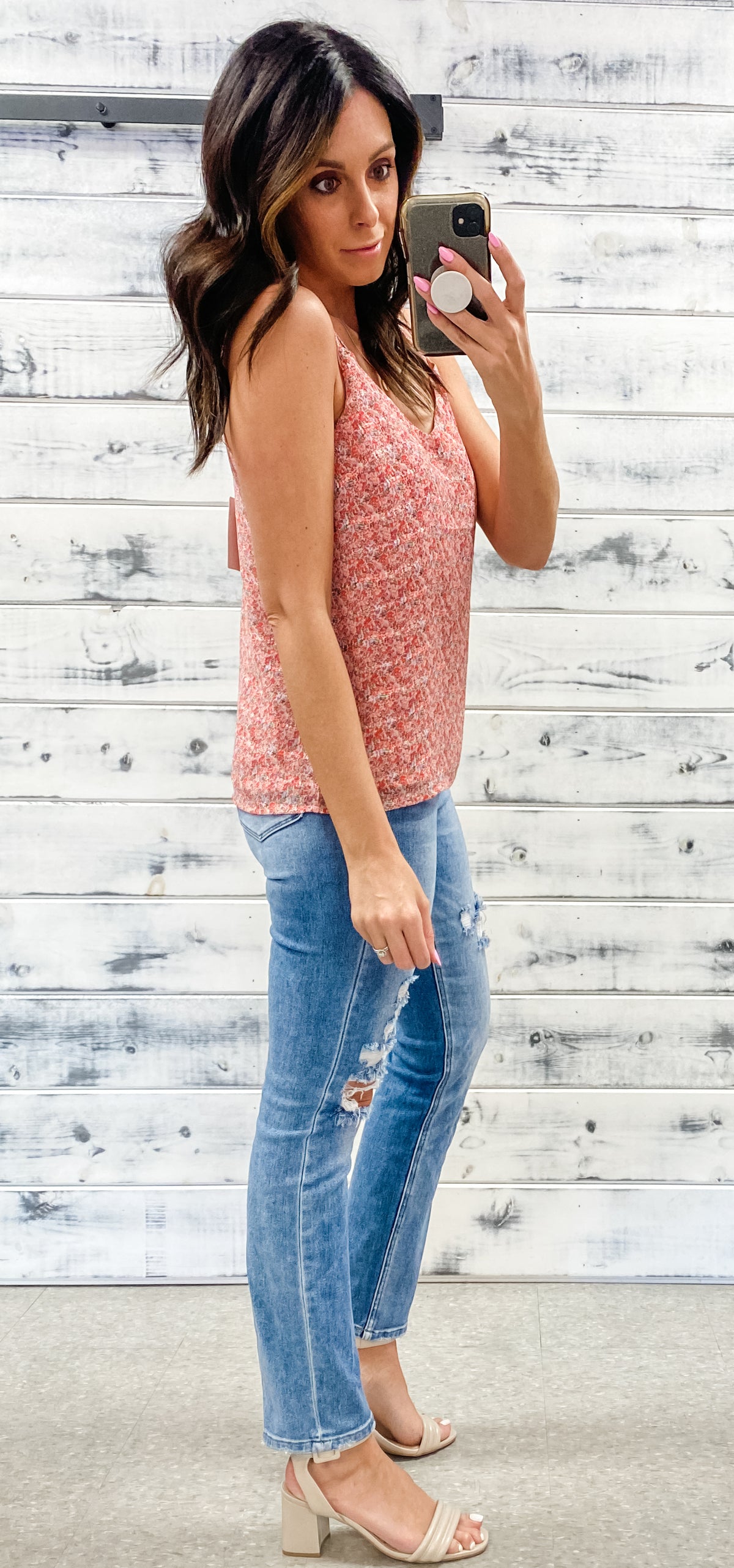 Coral Floral Double Strap Tank