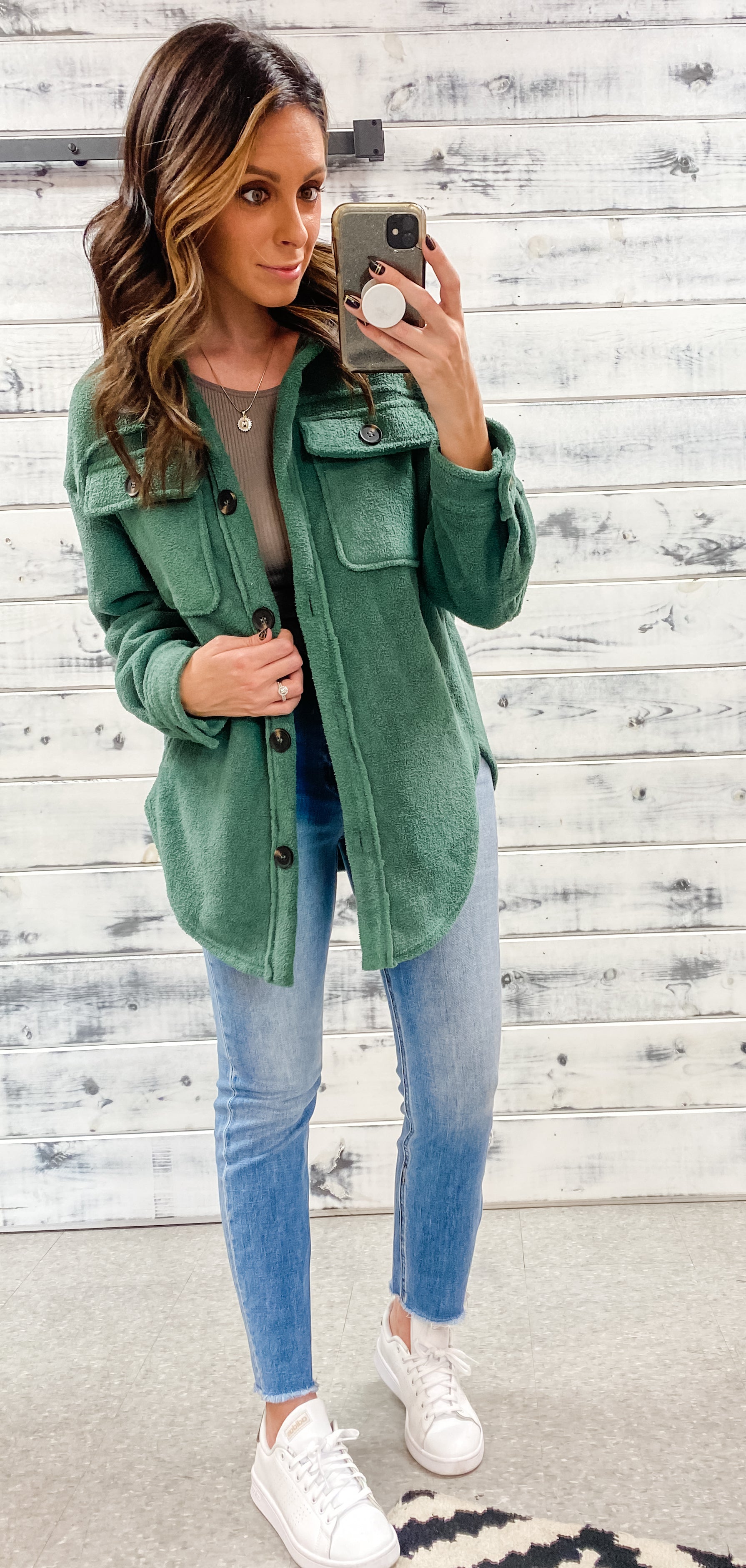 Deep Green Soft Teddy Shacket - Grace and Garment Boutique