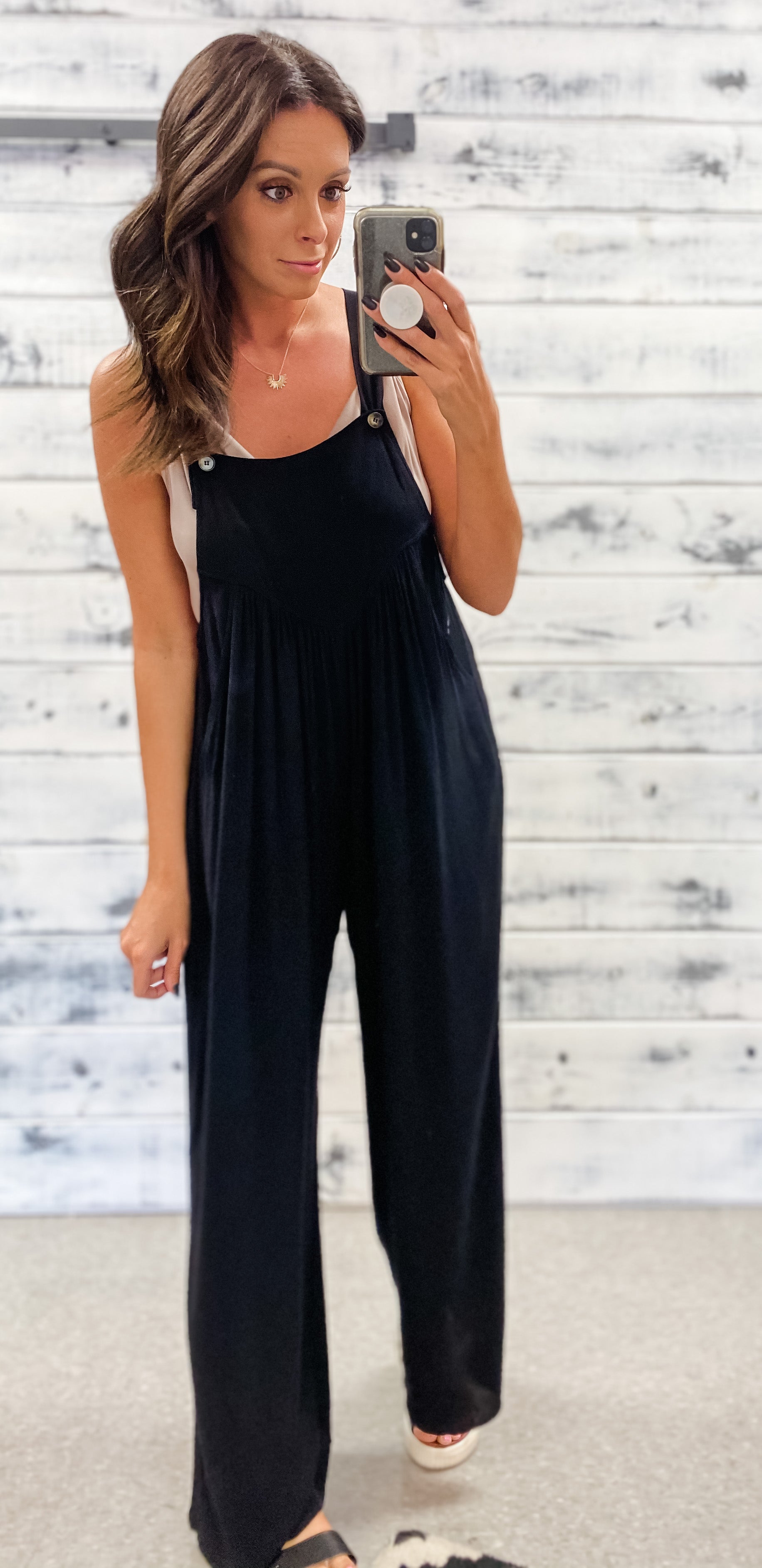 Black Overall Style Flowy Jumpsuit - Grace and Garment Boutique
