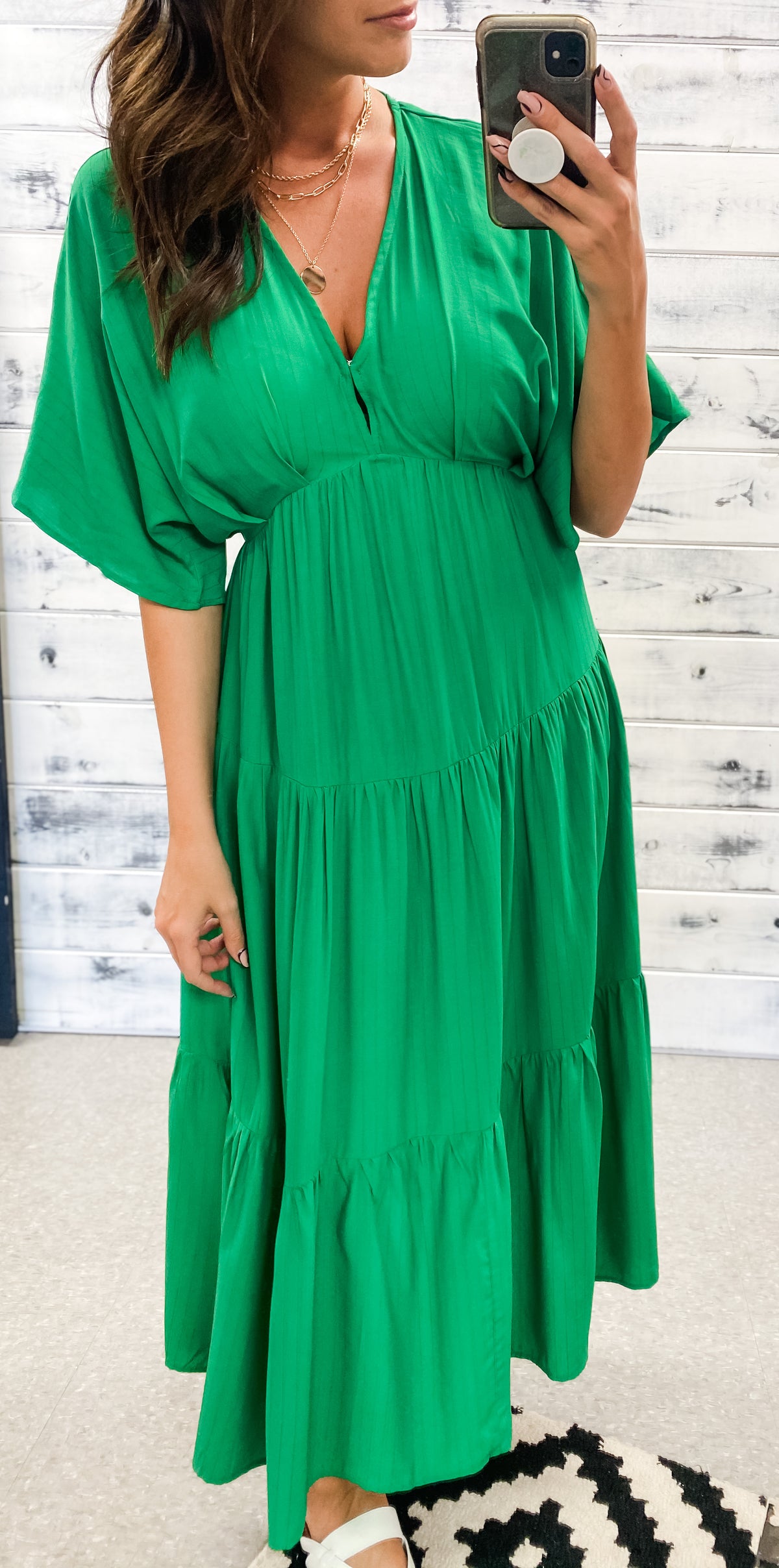 Bright Green Plunge Tiered Maxi