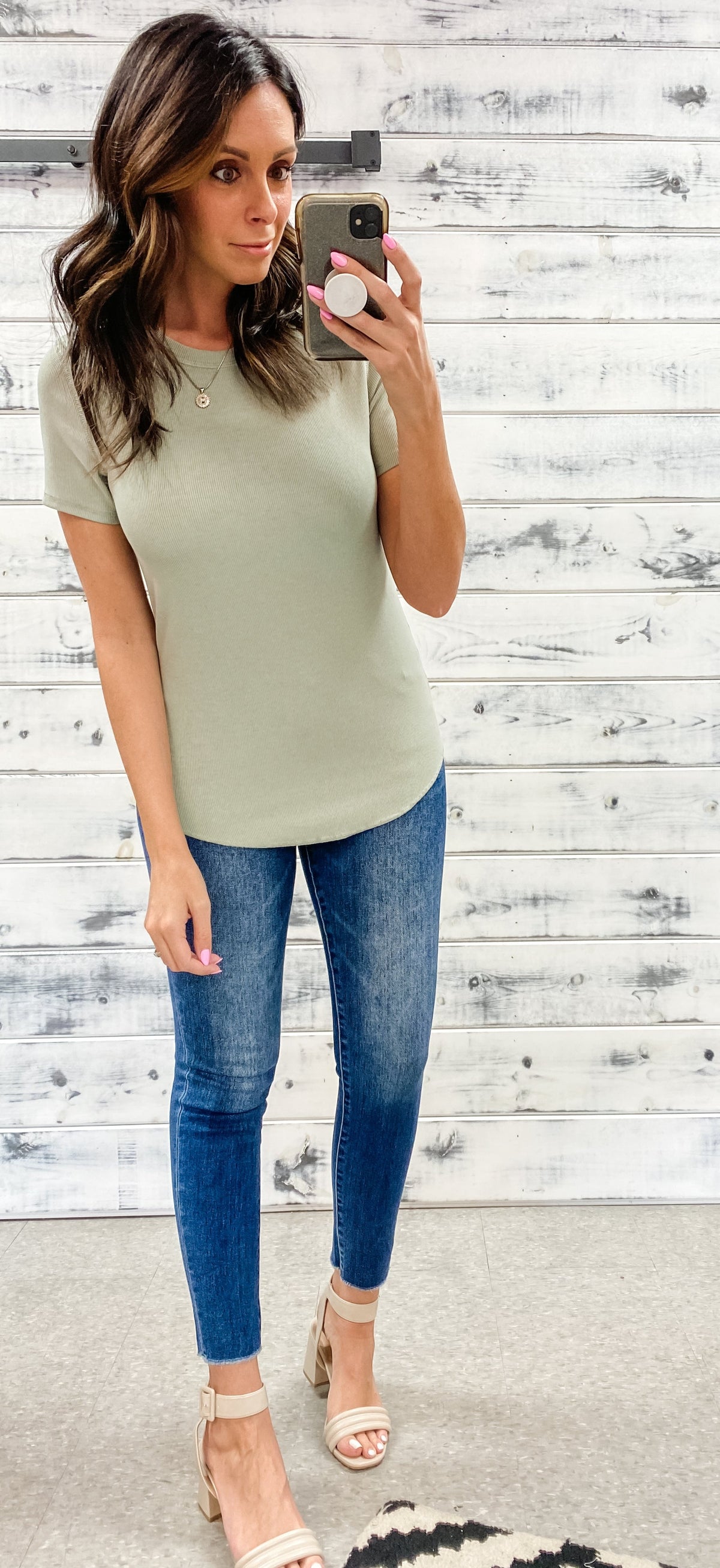 Seagrass Ribbed Short Sleeve Scoop Tee