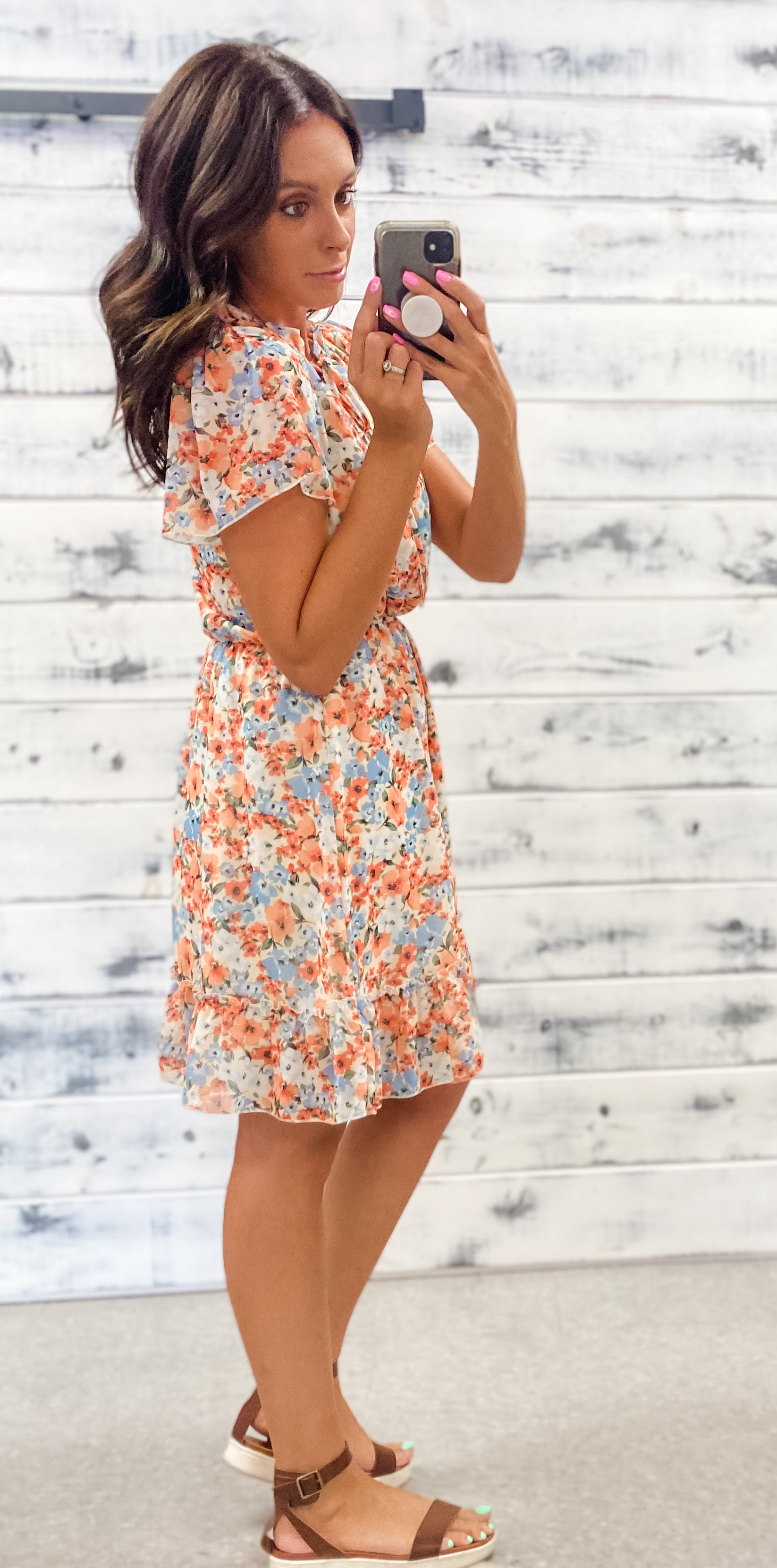 Orange and shop blue floral dress