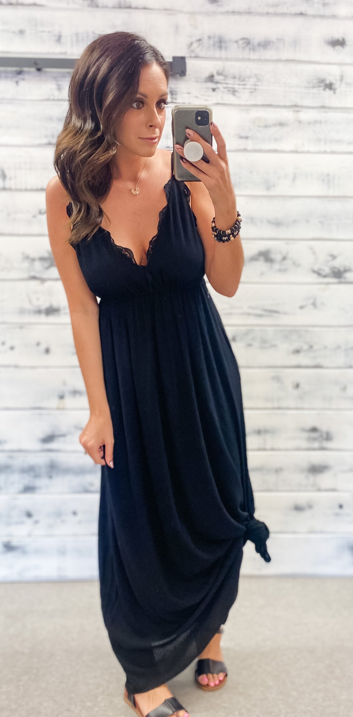 Black Lace Trim Plunge Maxi