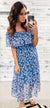 Blue & White Floral Off The Shoulder Midi