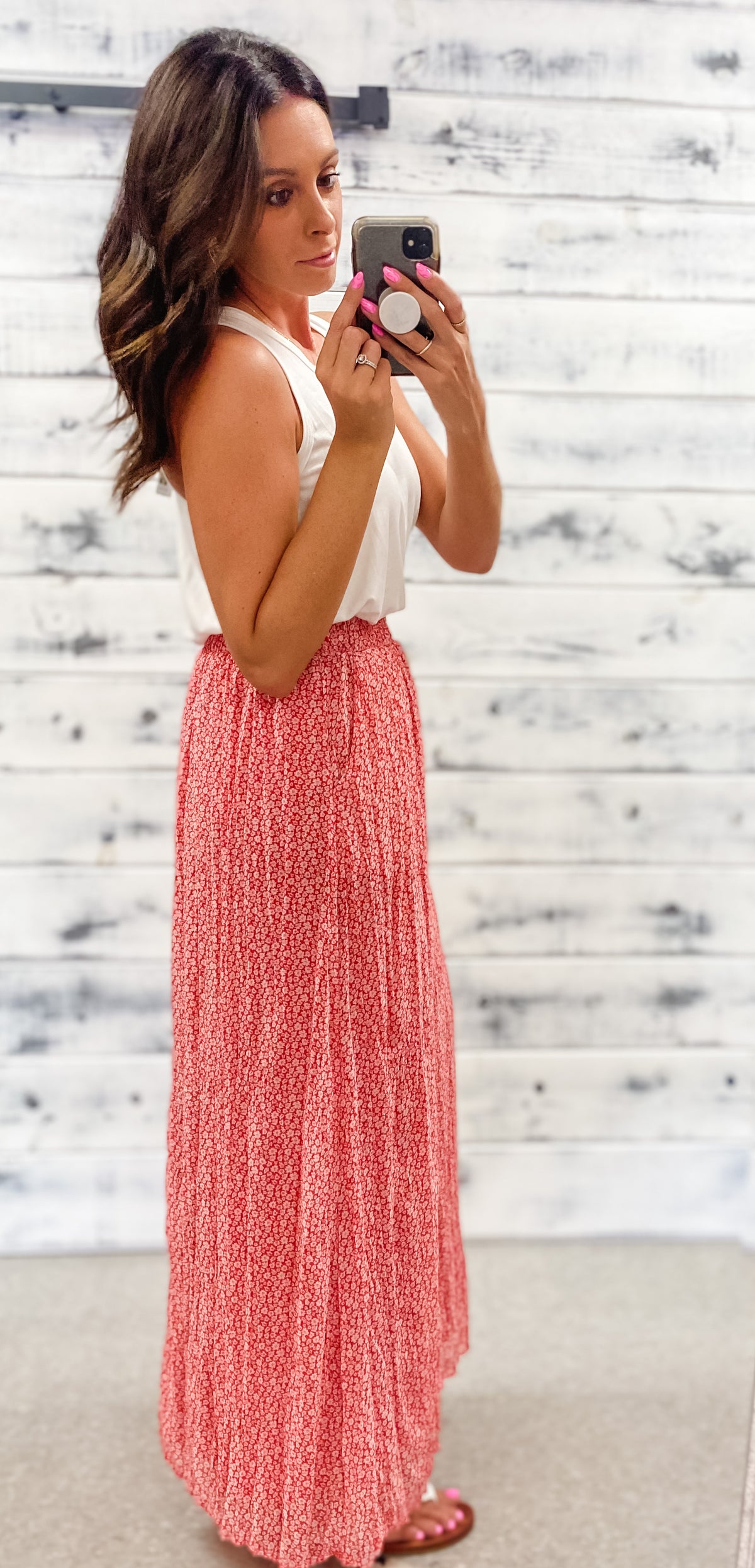 Red Floral Stretchy Maxi Skirt