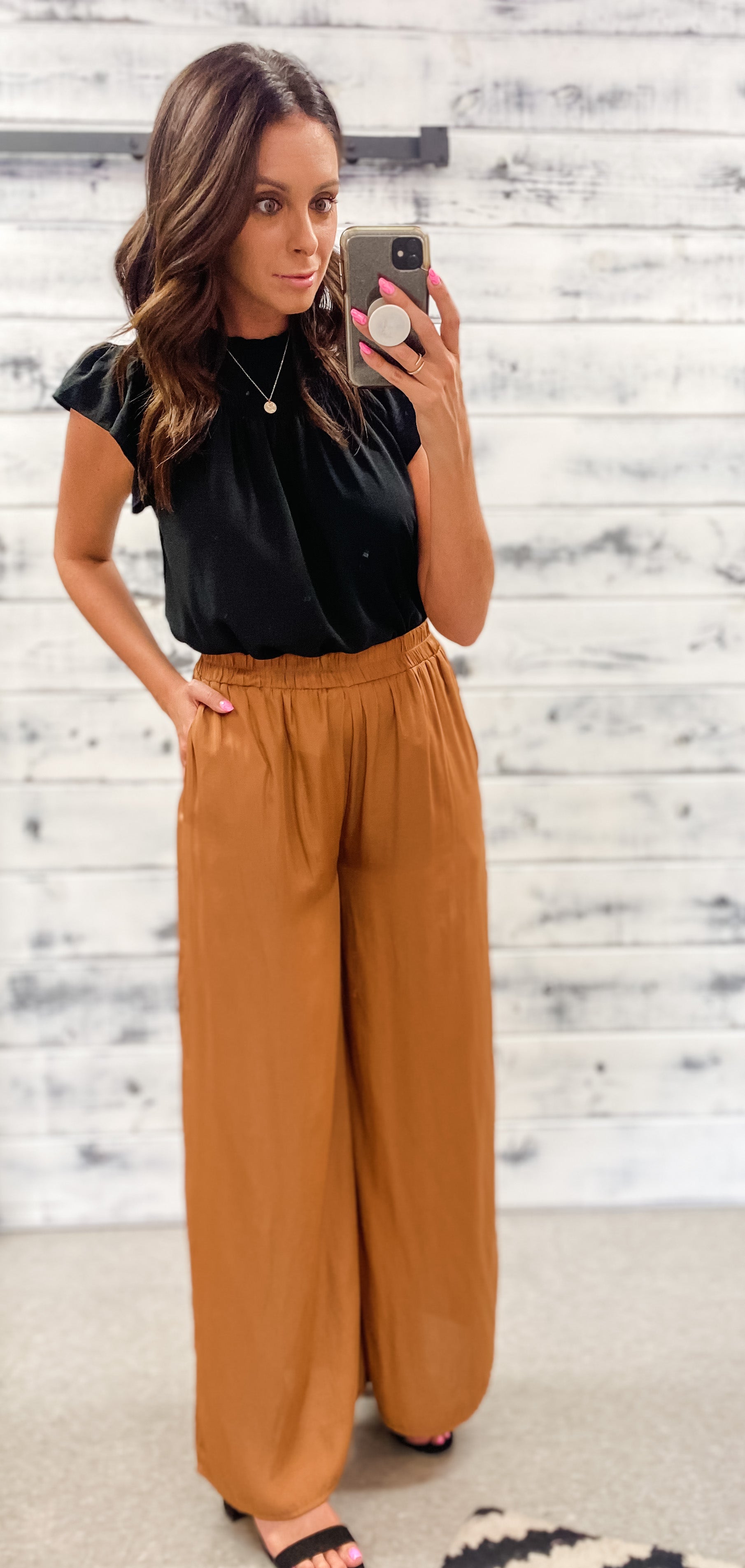 Toffee Satin Wide Leg Pant - Grace and Garment Boutique