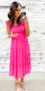 Ultra Pink Smocked Tiered Ruffle Midi Dress