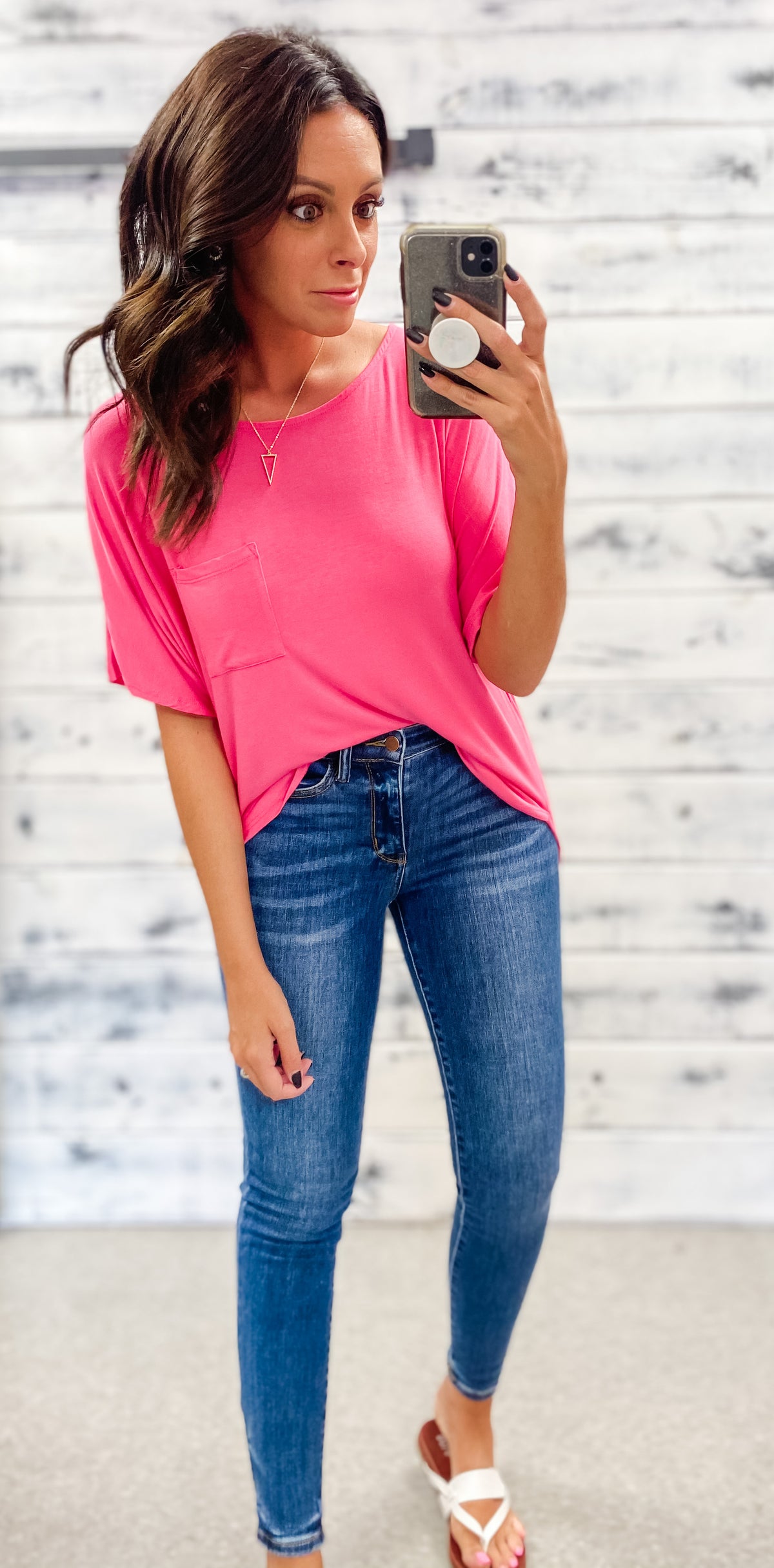 Candy Pink Bamboo Scoop Pocket Tee