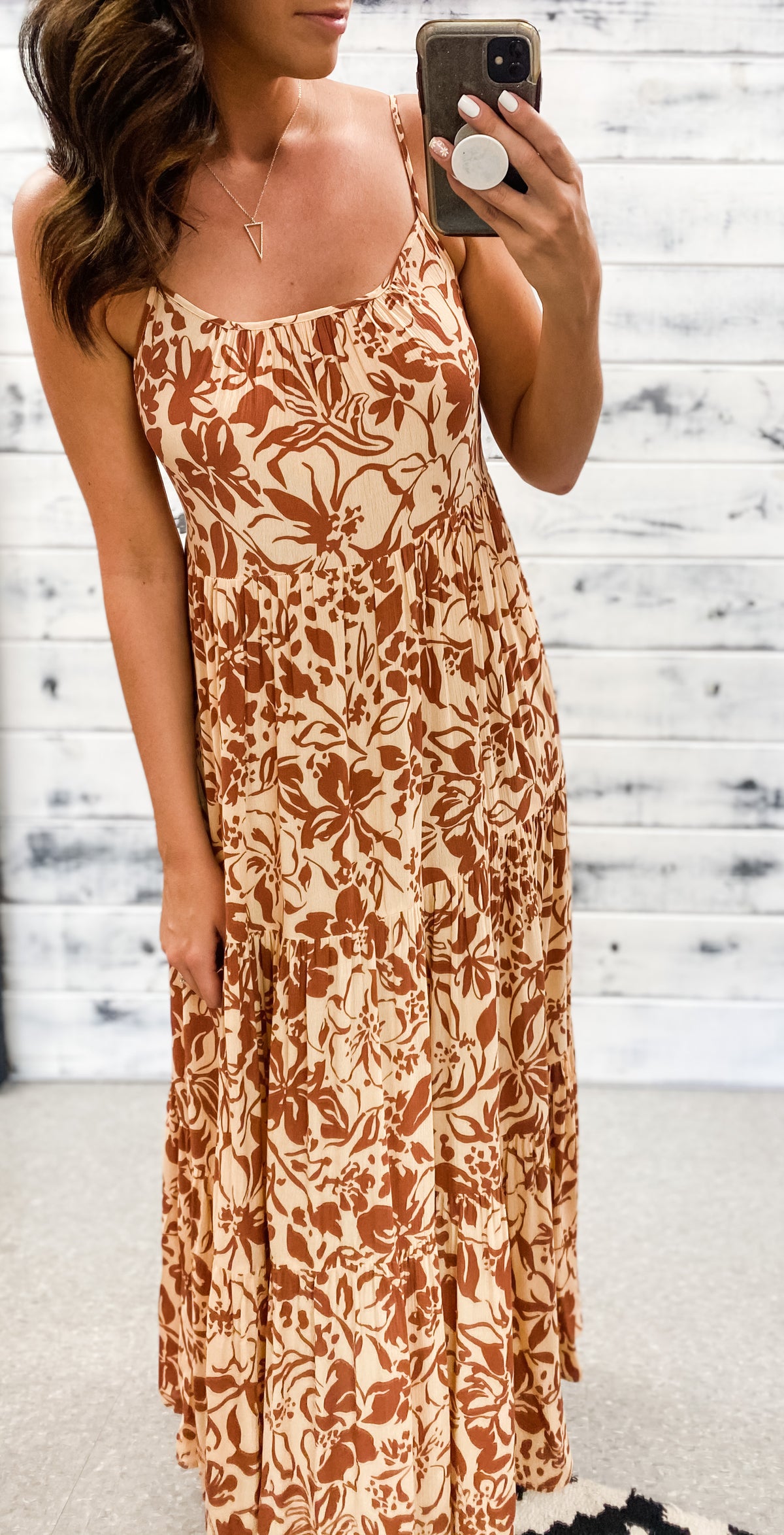 Taupe &amp; Mocha Floral Tiered Maxi