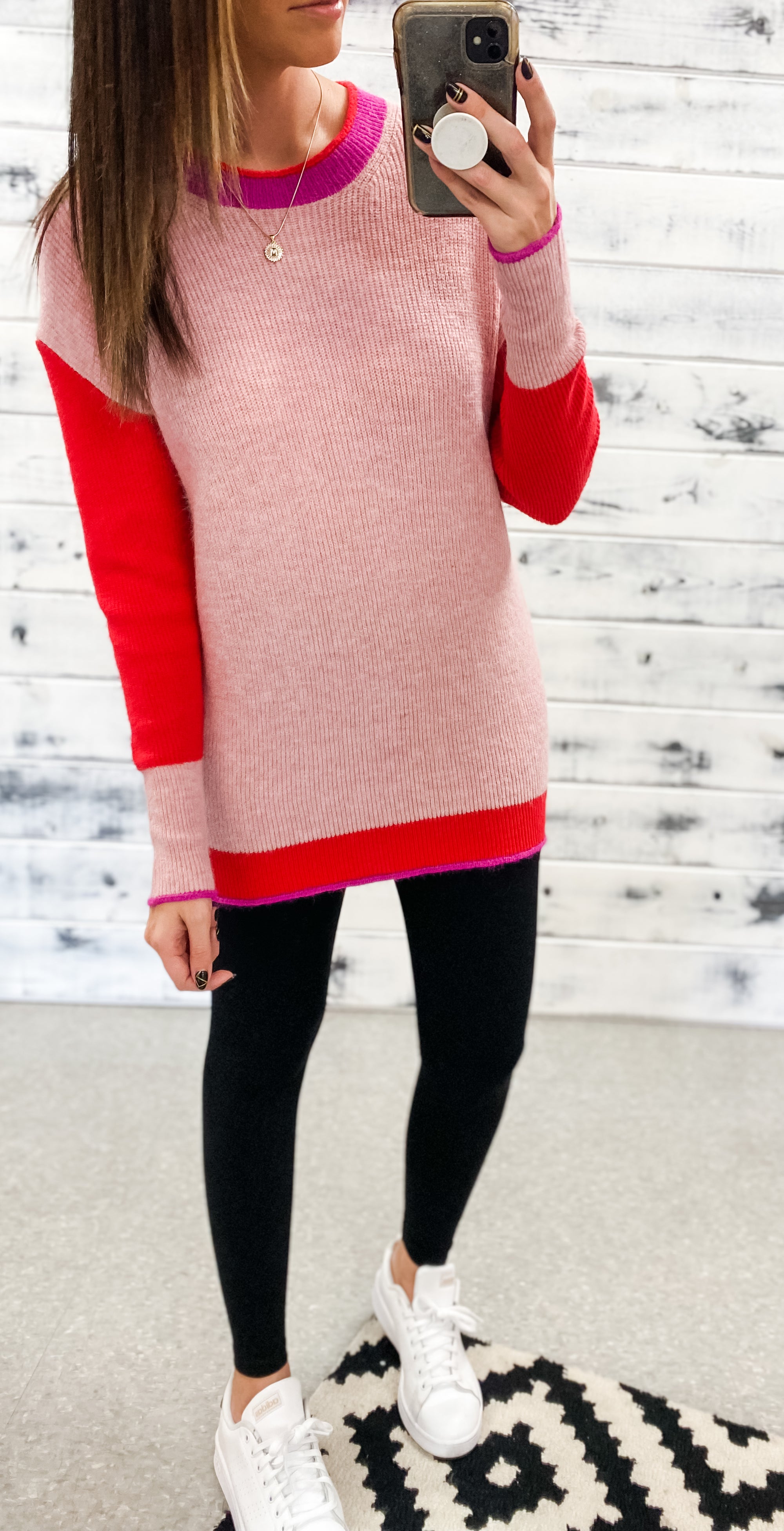 Pink & Red Color Block Scarlett Sweater Dress