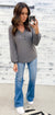 Charcoal Waffle Knit Button Top