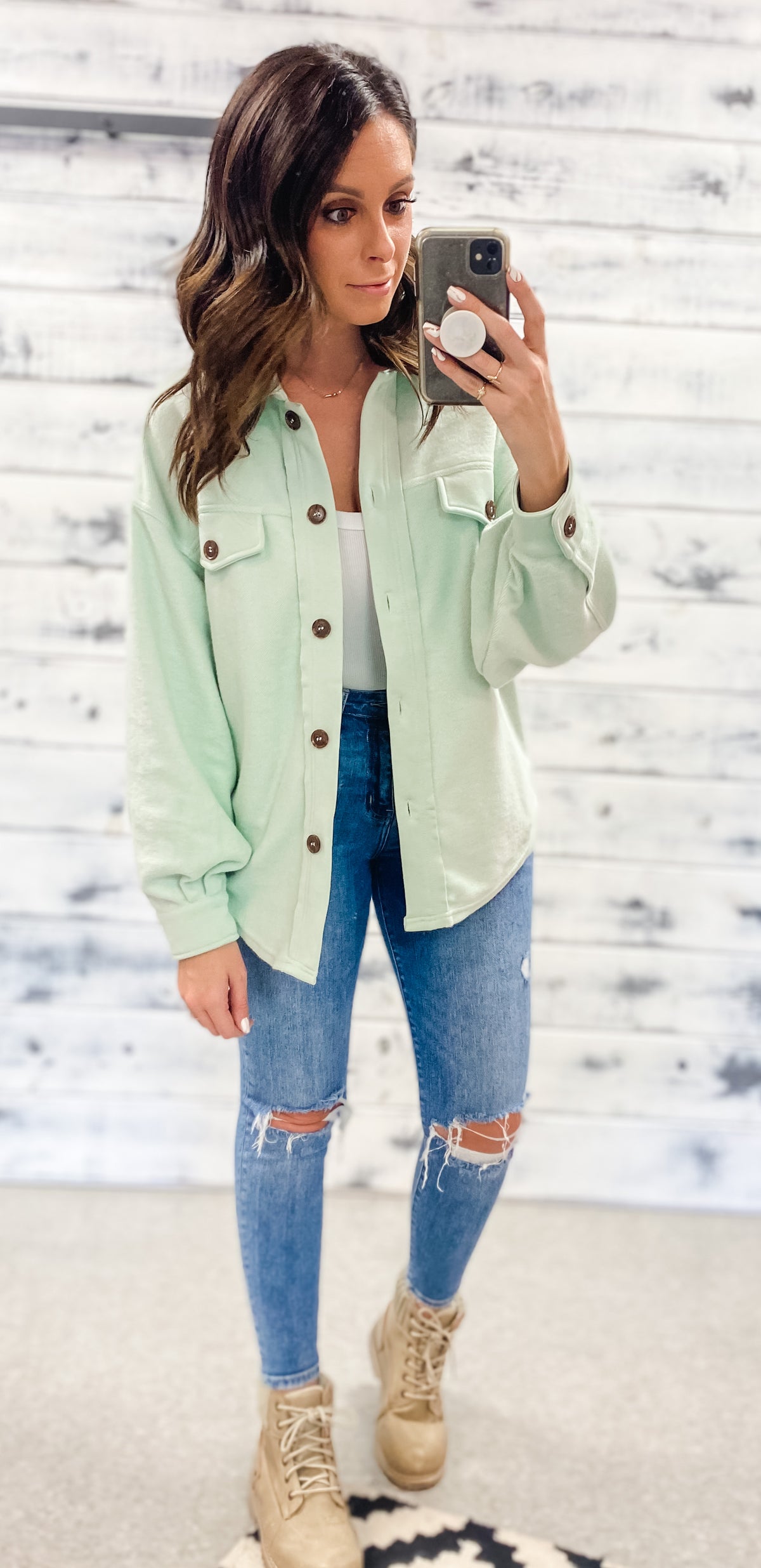 Mint French Terry Oversized Shacket