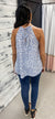 Muted Periwinkle Spotted Ruffle Racerback Tank