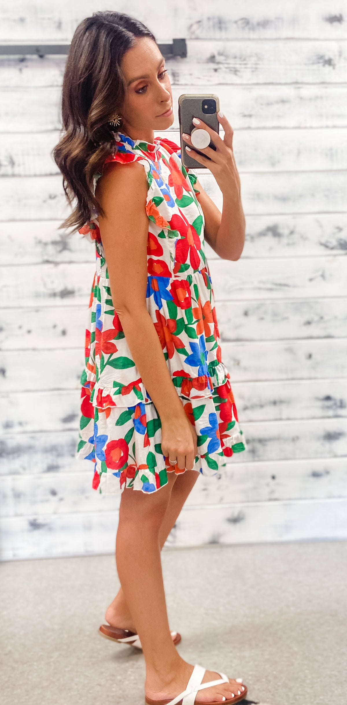 White &amp; Bright Floral Ruffle Babydoll Dress