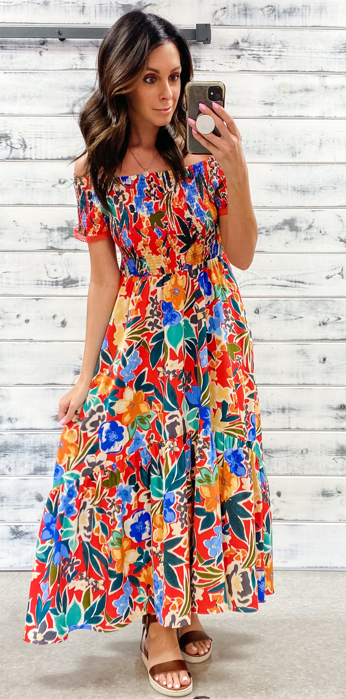 Red Tropical Floral Off The Shoulder Maxi