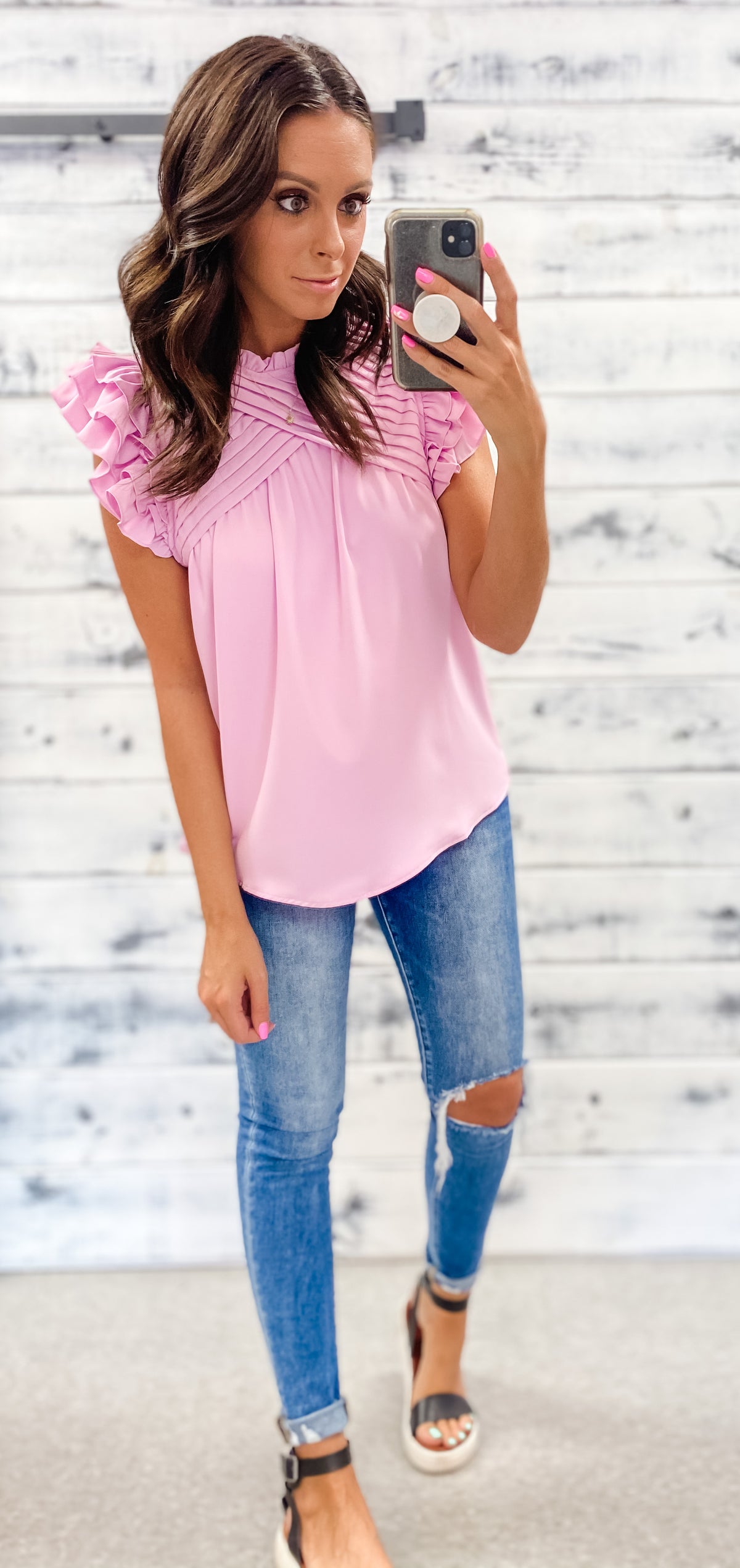 Cotton Candy Pleated Ruffle Blouse