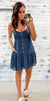 Navy Buttoned Tiered Tie Back Dress