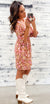Toffee & Pink Floral Keyhole Knot Dress
