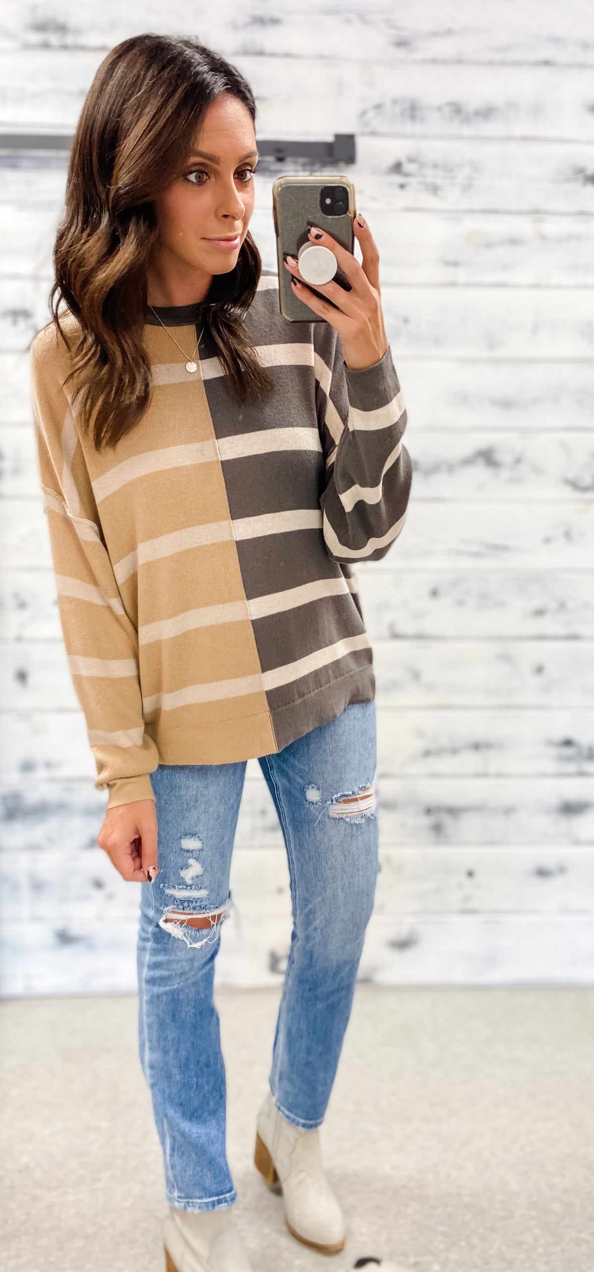 Charcoal &amp; Tan Split Decision Sweater