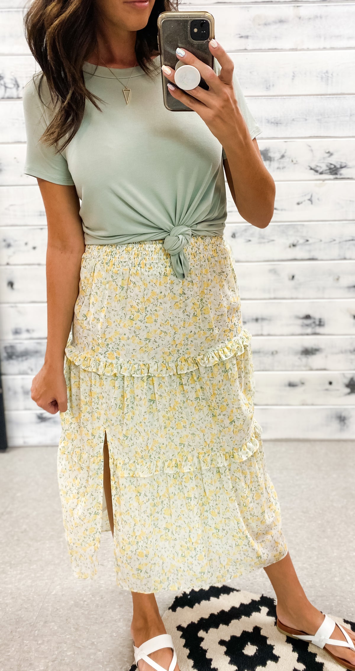 Yellow Floral Ruffle Maxi Skirt