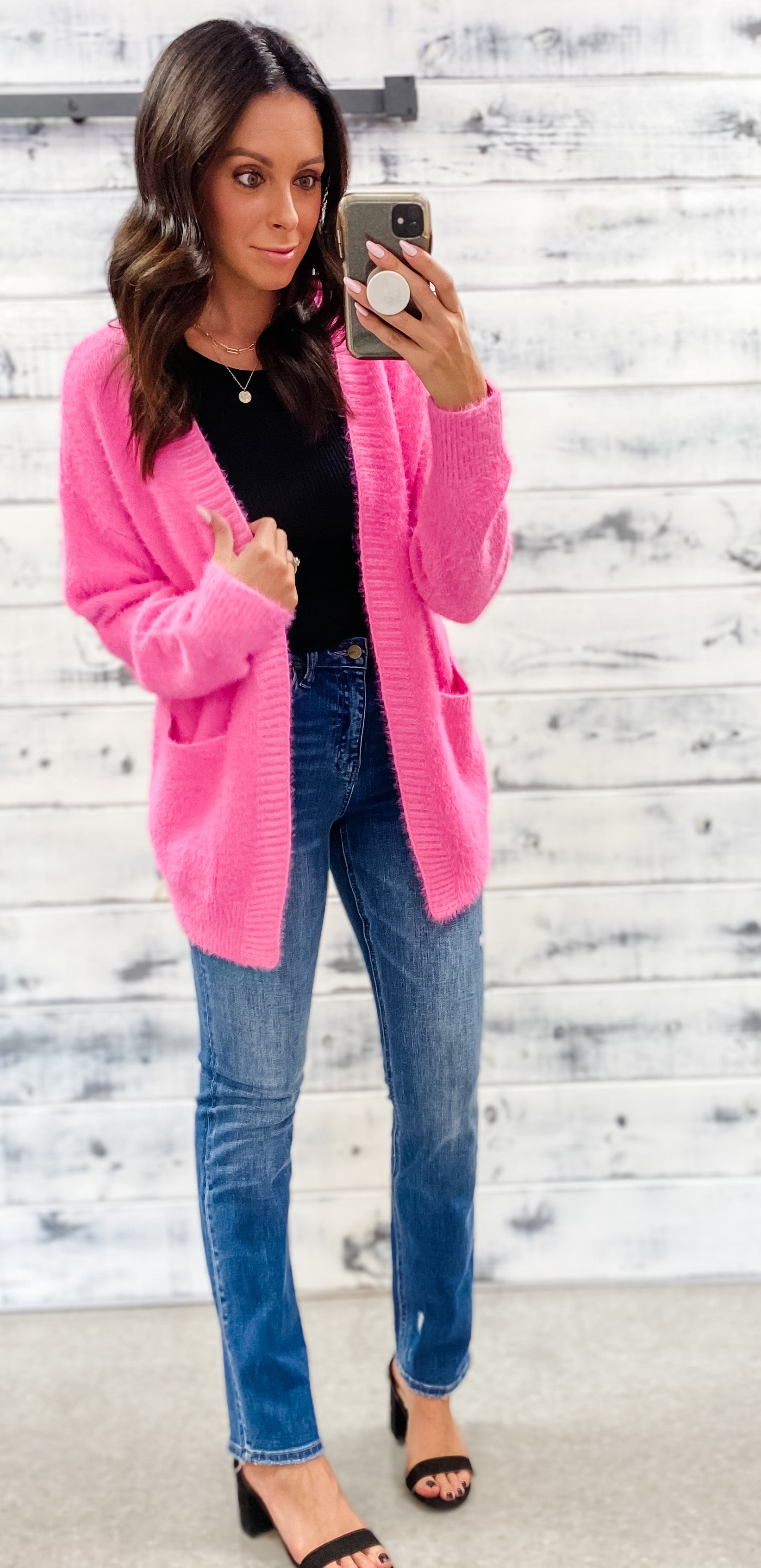 Candy Pink Warm & Fuzzy Cardigan - Grace and Garment Boutique