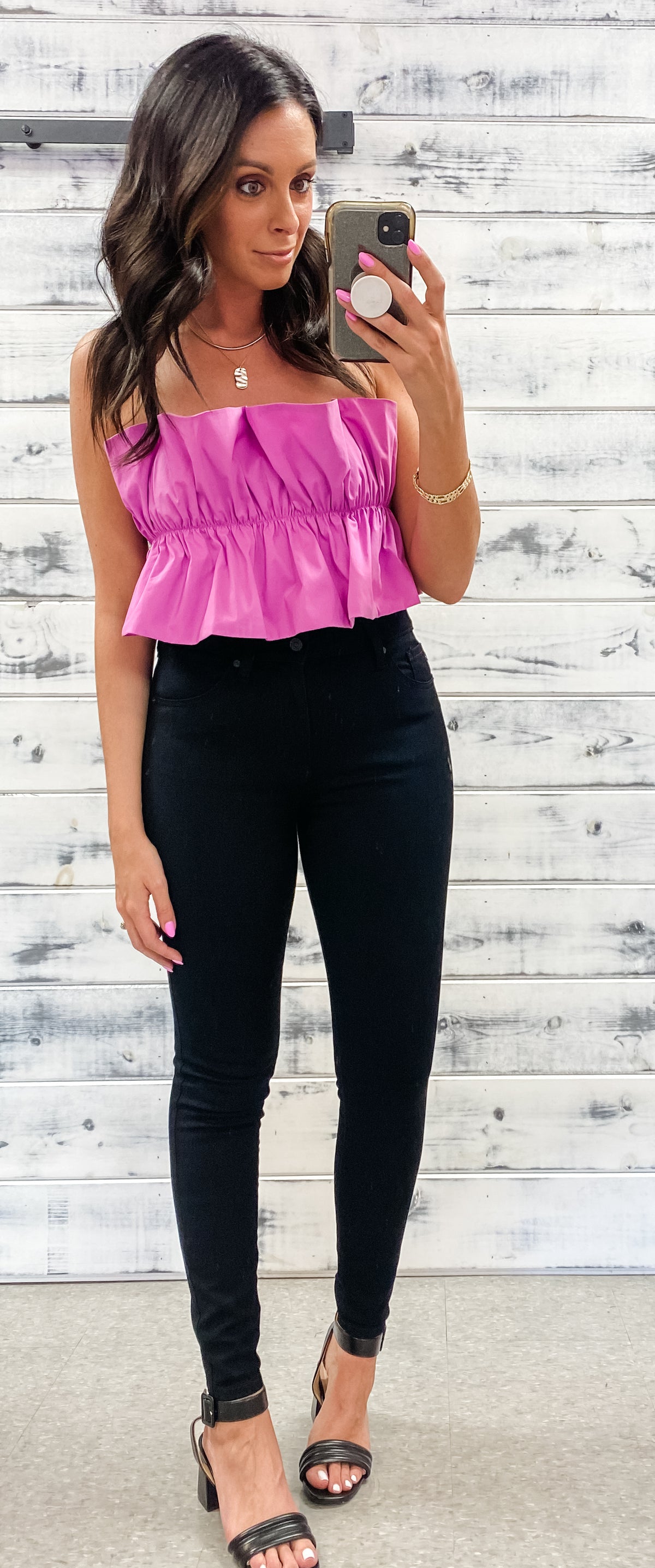 Bright Orchid Ruffle Strapless Top
