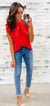 Tomato Red Pleated Ruffle Blouse