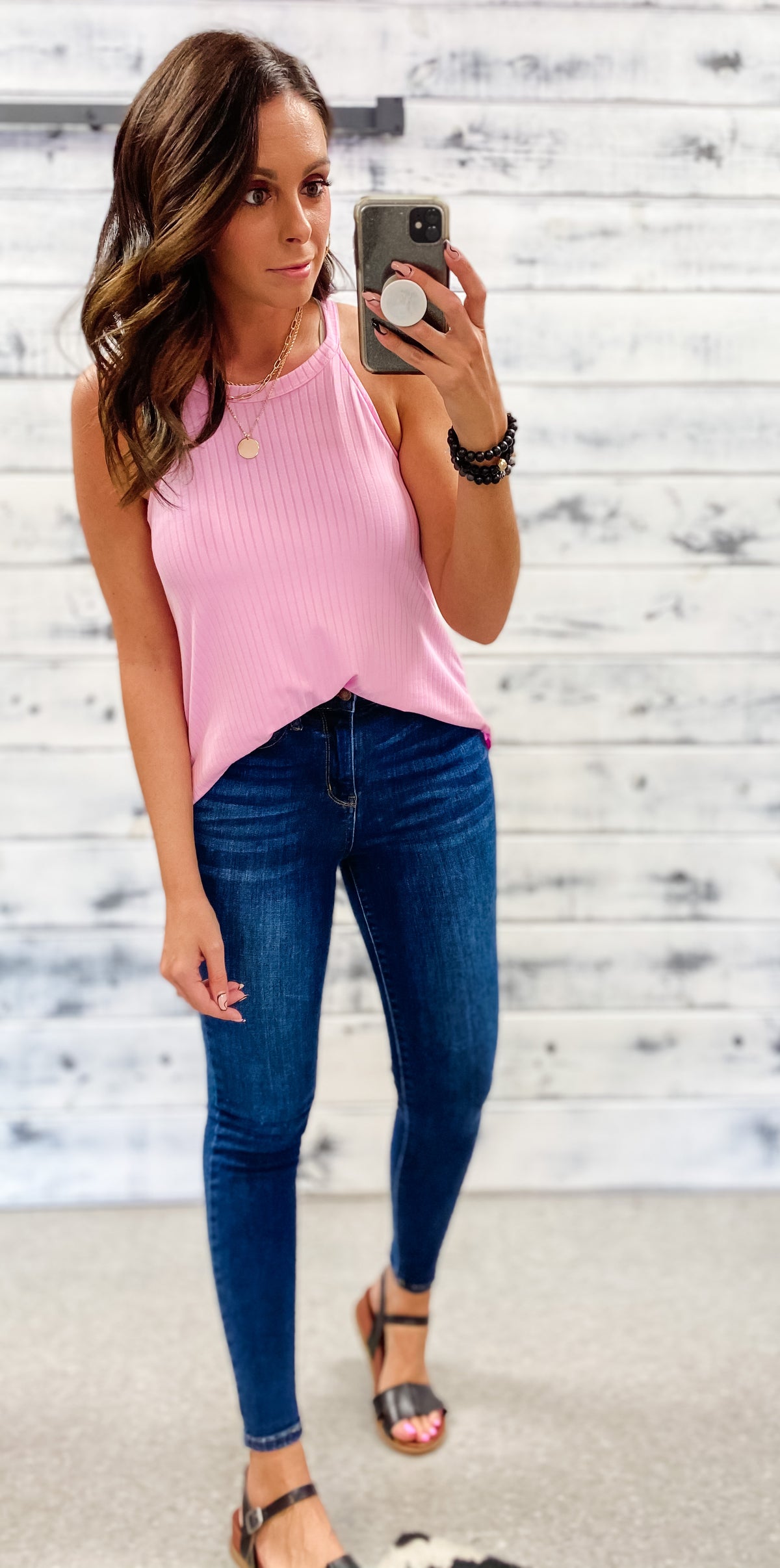 Flamingo Pink Ribbed Racerback Tank