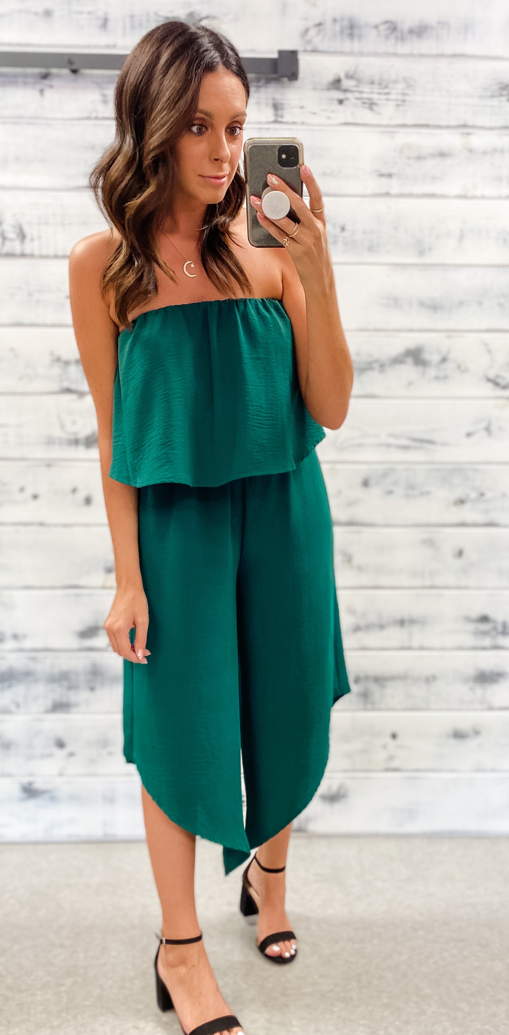 Hunter Green Strapless Flowy Jumpsuit - Grace and Garment Boutique