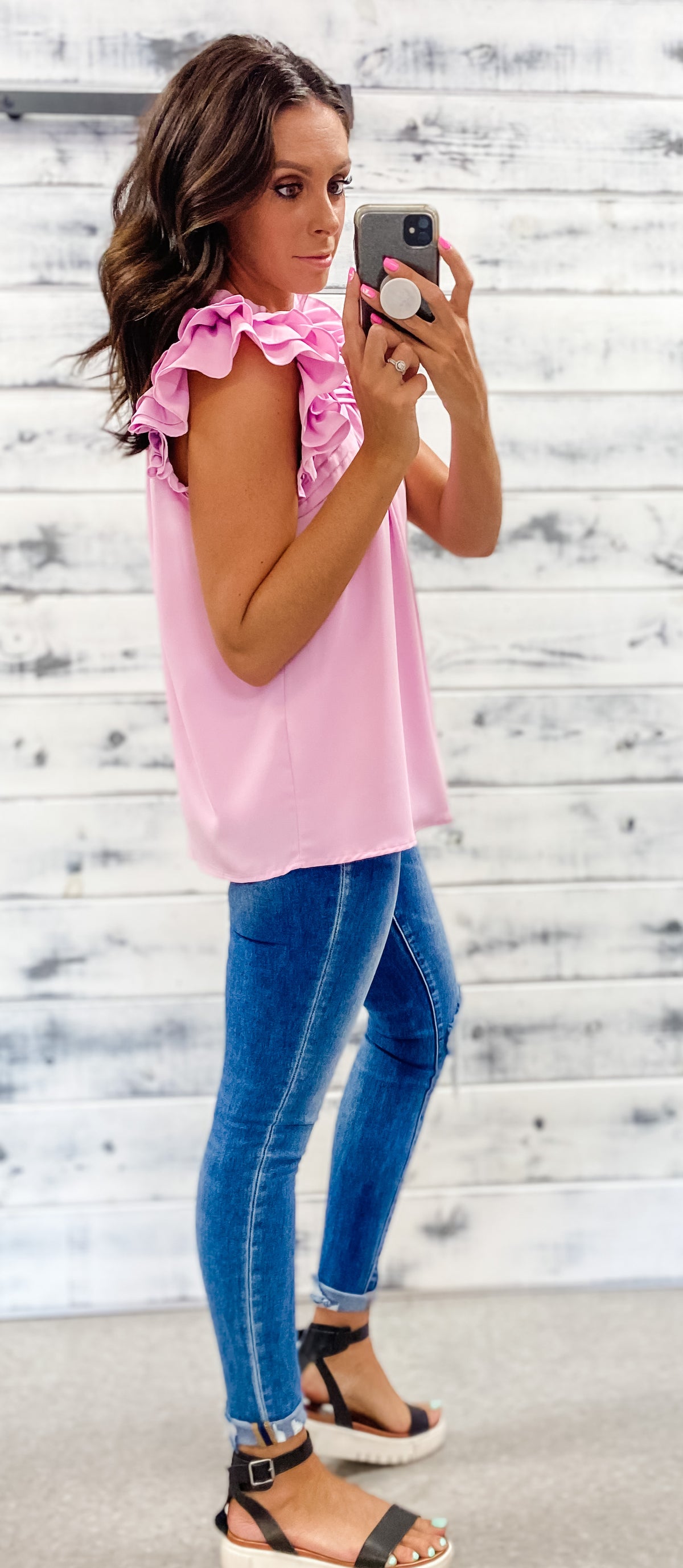 Cotton Candy Pleated Ruffle Blouse