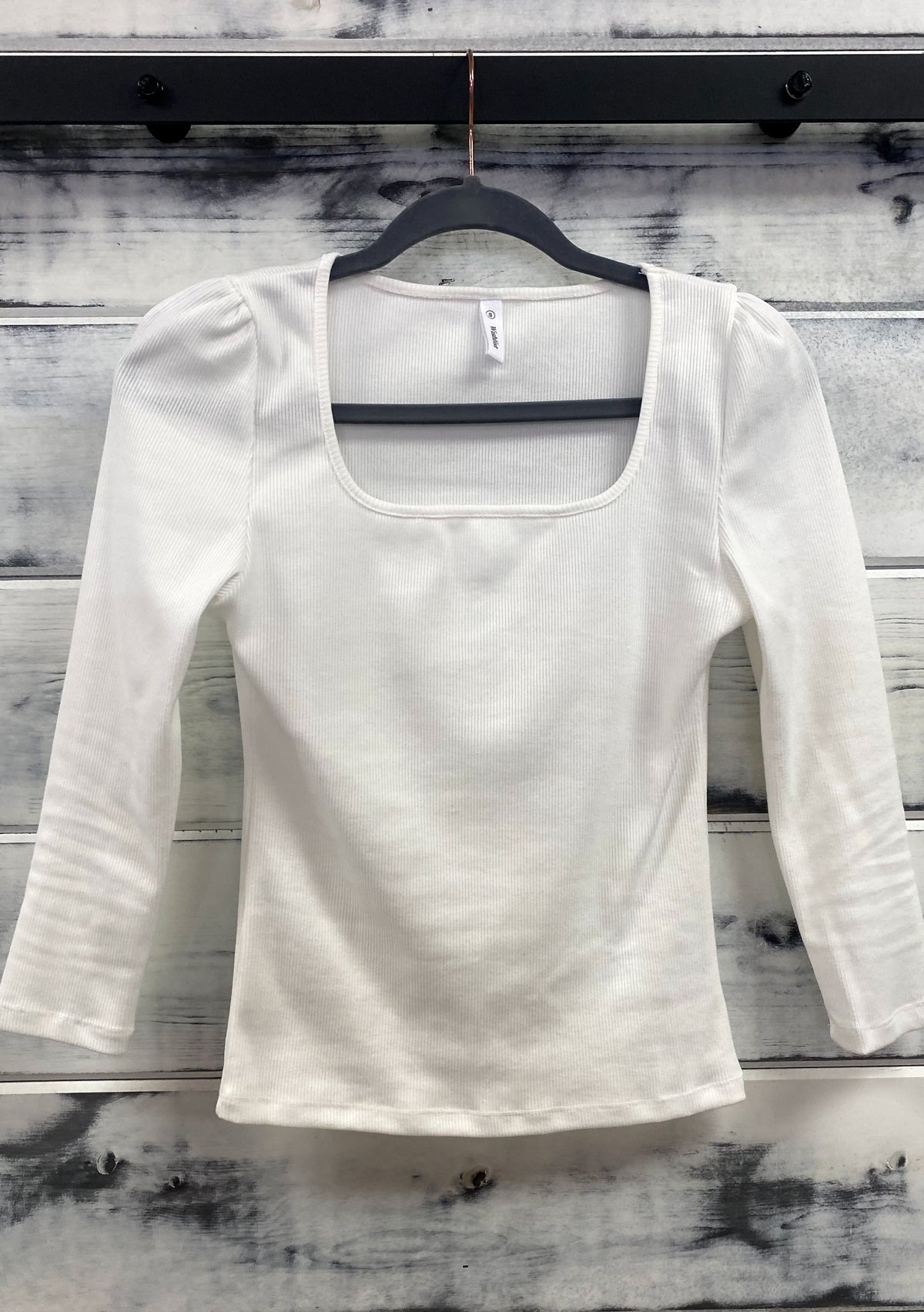 White Ribbed Square Neck Top