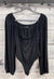 Black Ruched Balloon Sleeve Bodysuit