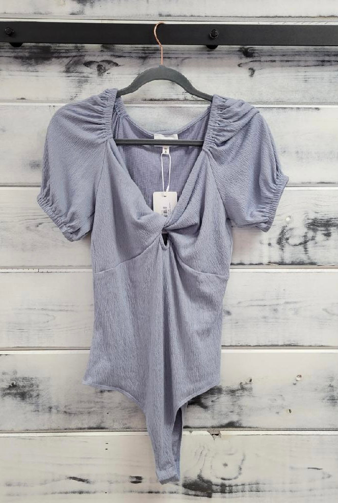 Faded Blue Twisted Poofy Sleeve Bodysuit