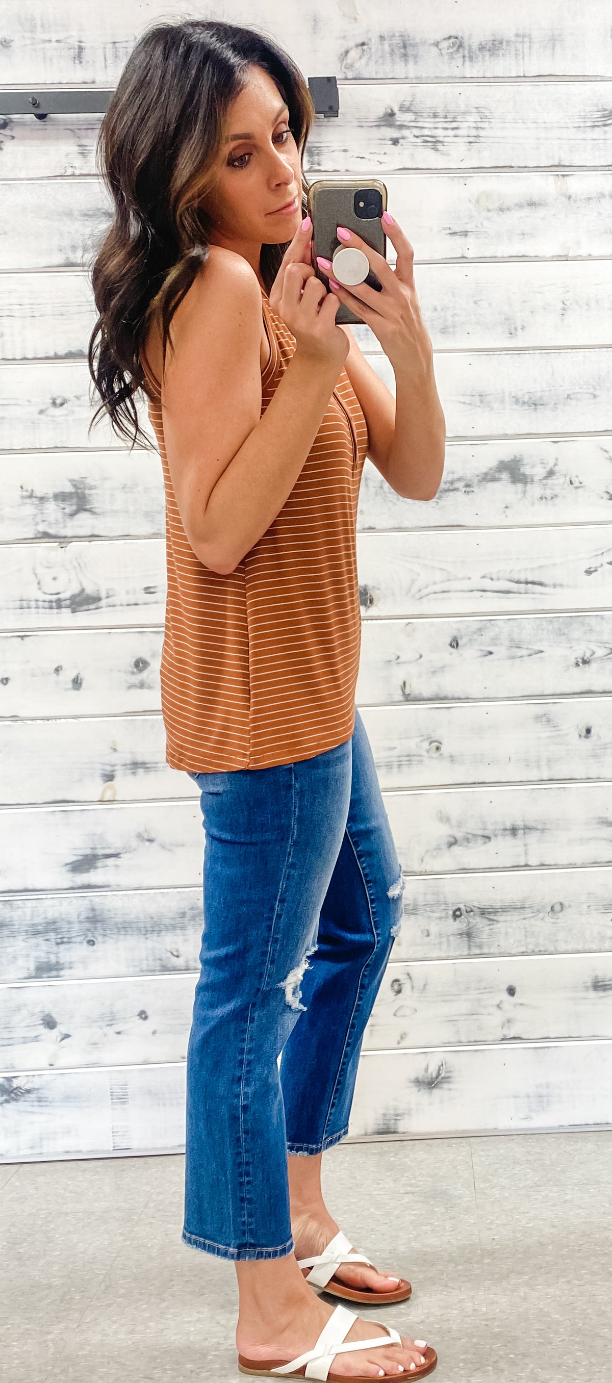 Toffee &amp; Ivory Striped Ribbed Tank