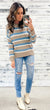 Mocha & Blue Stripe Distressed Sweater