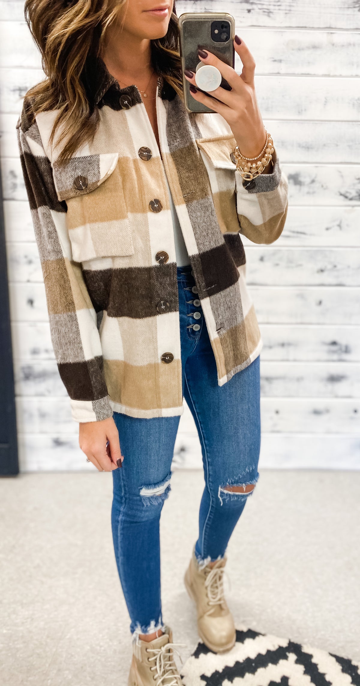 Chocolate &amp; Taupe Plaid Shacket