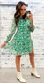 Green & Ivory Floral Ruffle Dress