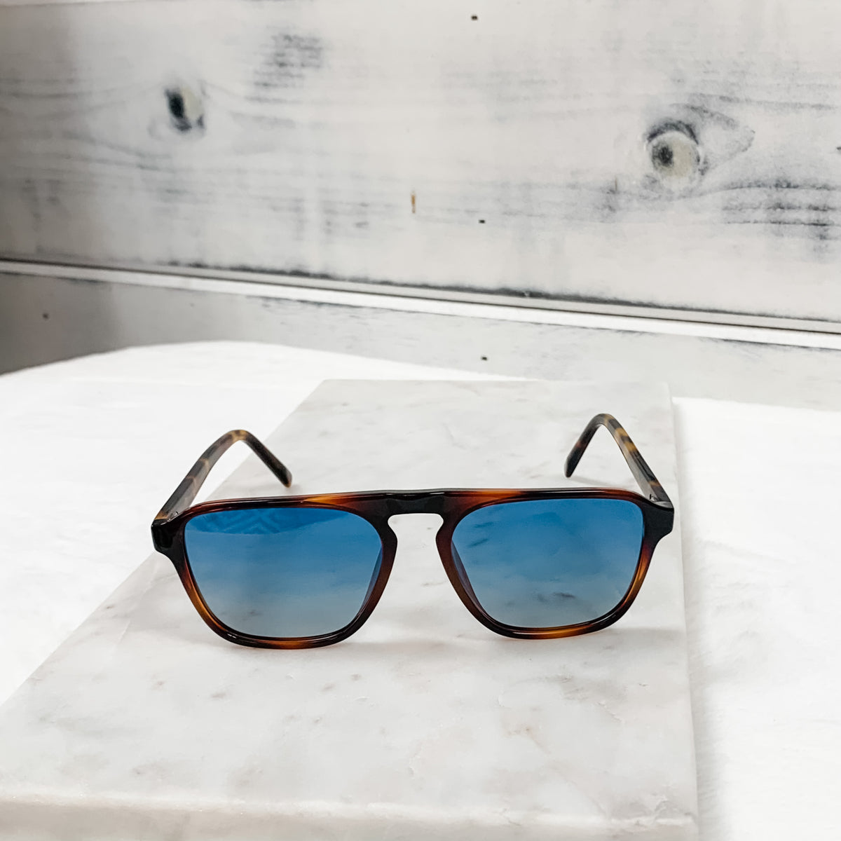 # 5 Emerson Whiskey Brown Frame/Blue Lens Sunglasses