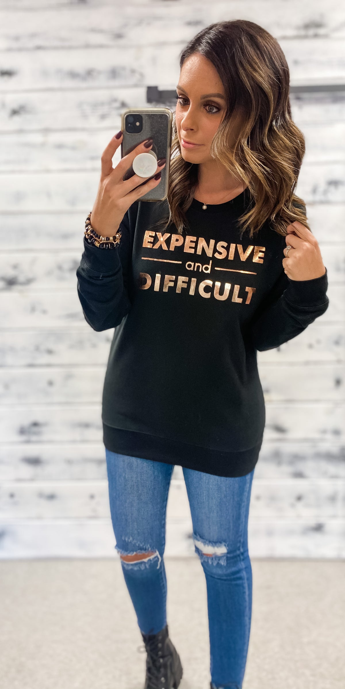 Expensive &amp; Difficult Rose Gold Foil Sweatshirt