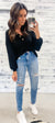 Black Waffle Knit Button Top