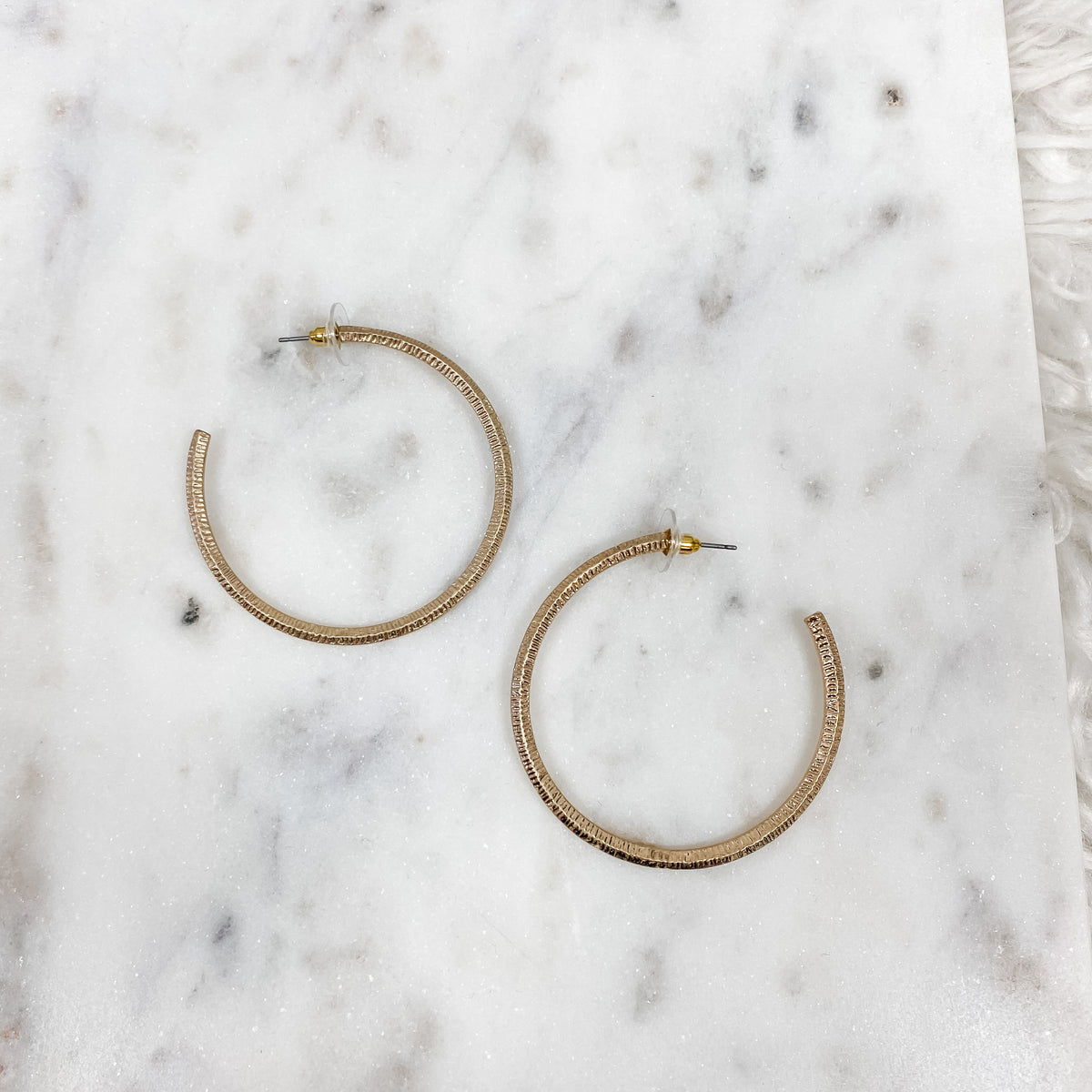 Gold Textured 2 Inch Hoops