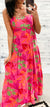 Pink Tropical Leaf Tiered Maxi Dress