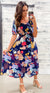 Navy Floral Smocked Tiered Midi Dress