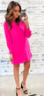 Hot Fuchsia Poofy Sleeve Shift Dress