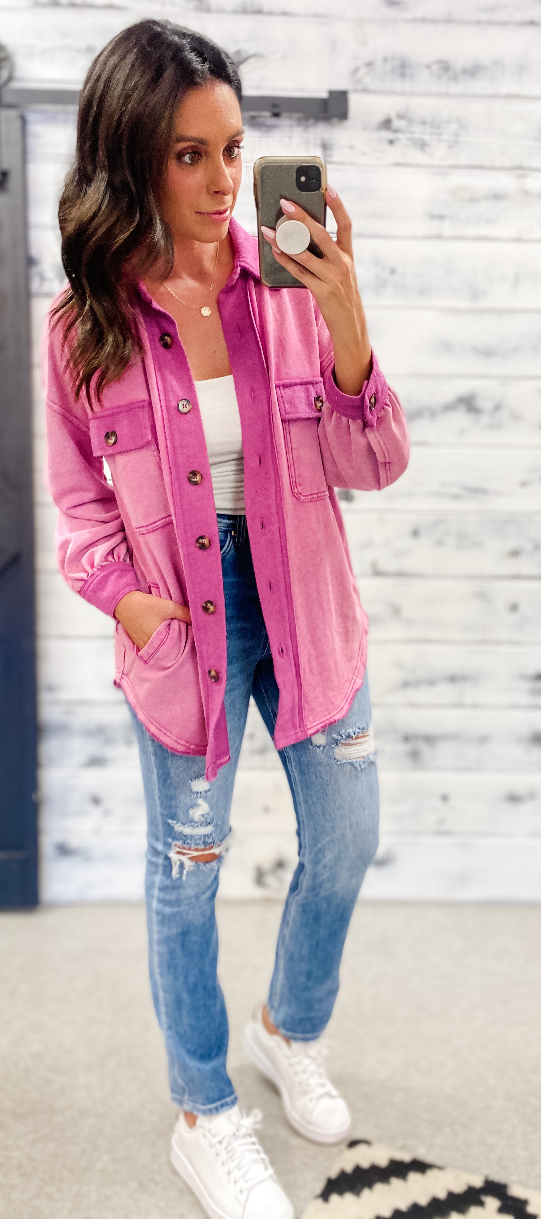 Magenta Contrast Terry Shacket - Grace and Garment Boutique
