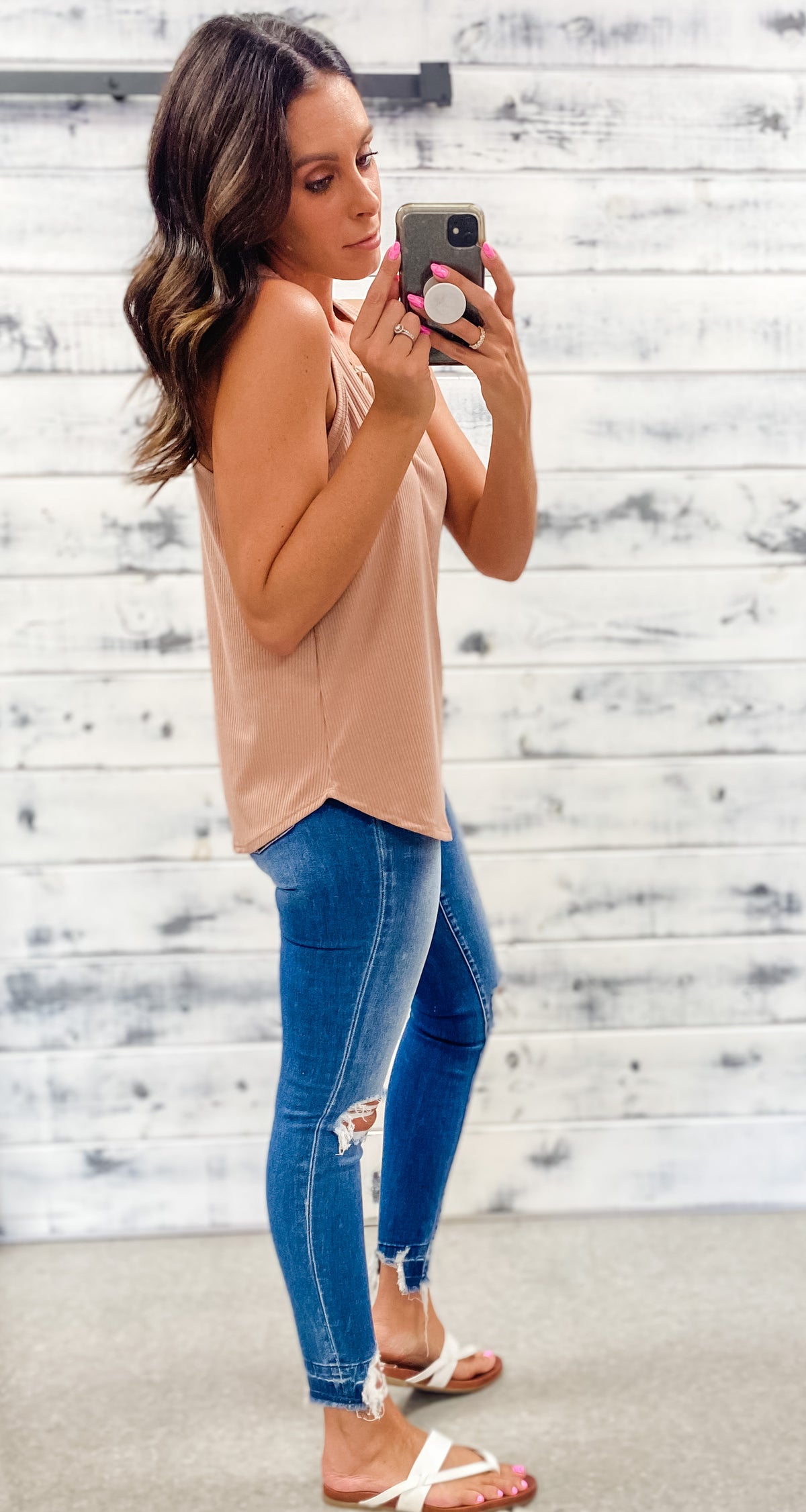 Muted Caramel Ribbed Scoop Tank
