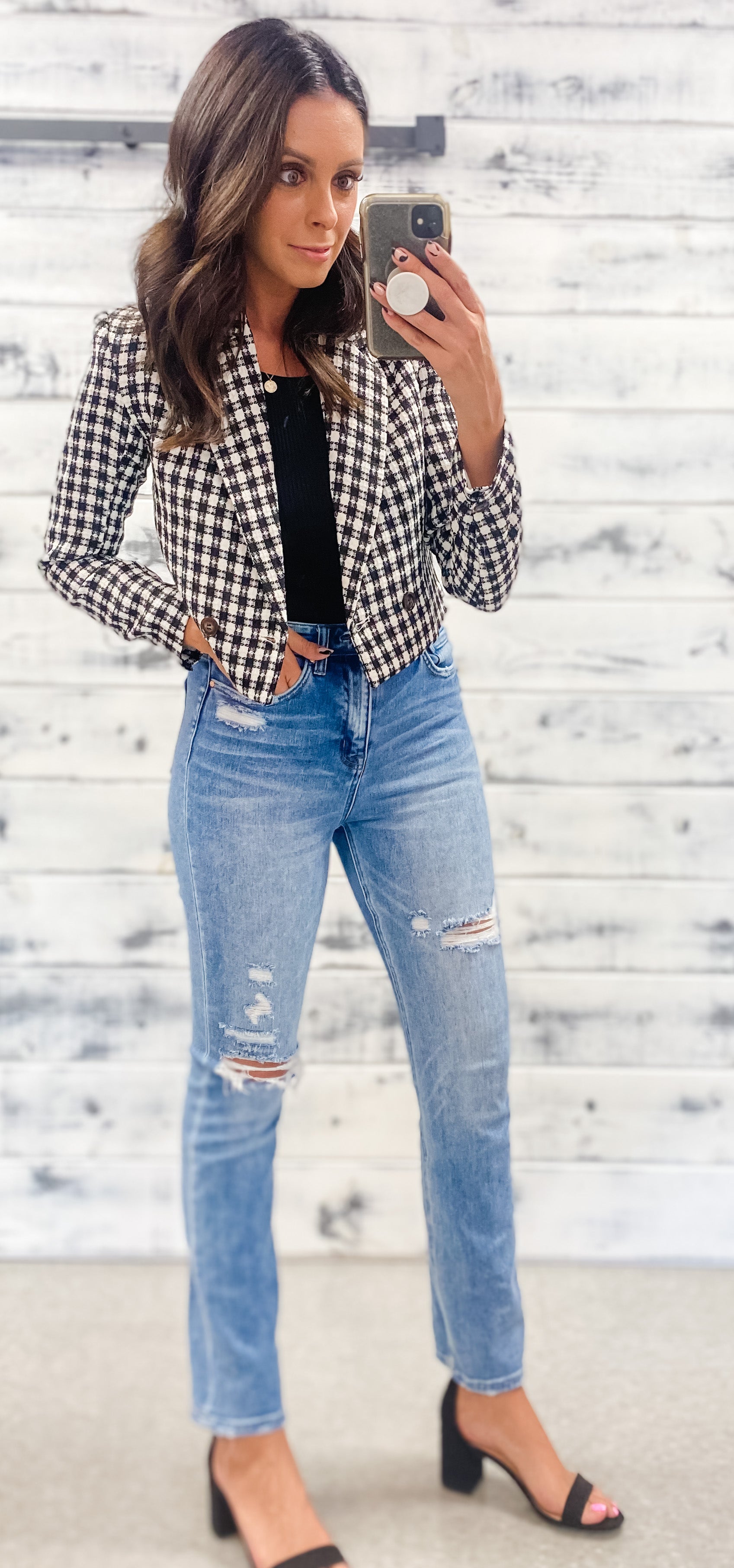 Black & White Tweed Cropped Blazer - Grace and Garment Boutique