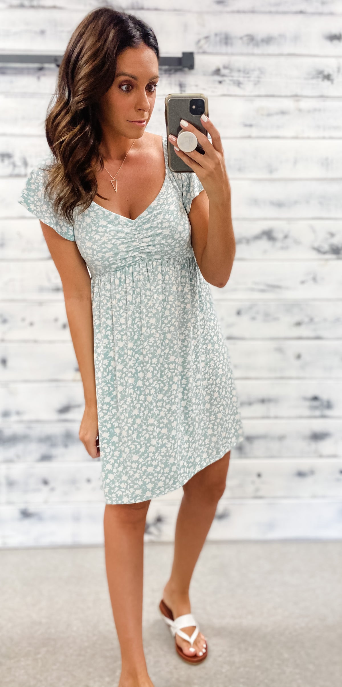 Sage Floral Ruched Sweetheart Dress