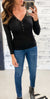 Black Ribbed Button Henley Fitted Top