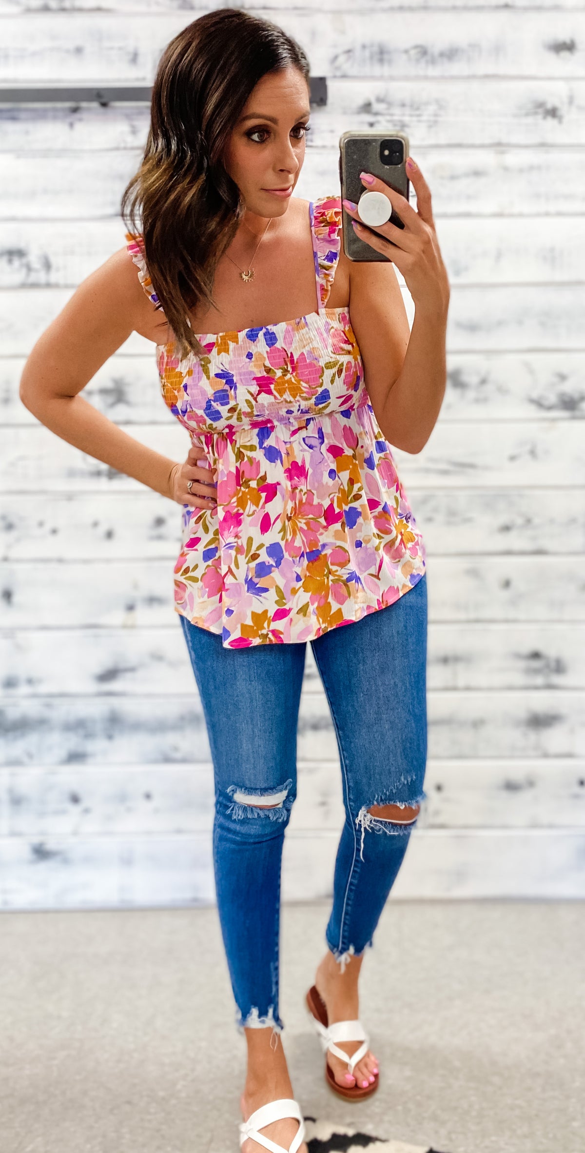 Violet, Tangerine &amp; Magenta Floral Smocked Tank